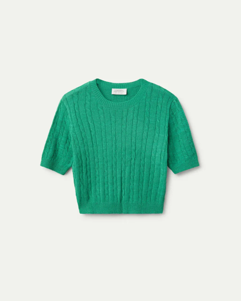 Green Cable Knit Short Sleeve Jumper By Compania Fantastica