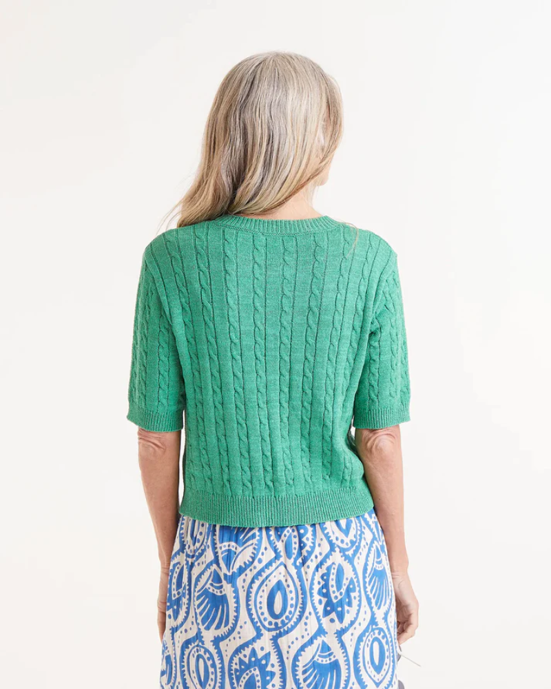 Green Cable Knit Short Sleeve Jumper By Compania Fantastica