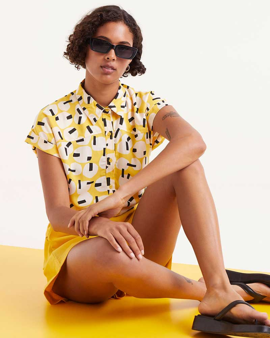 Yellow Onigiri Print Blouse By Compania Fantastica