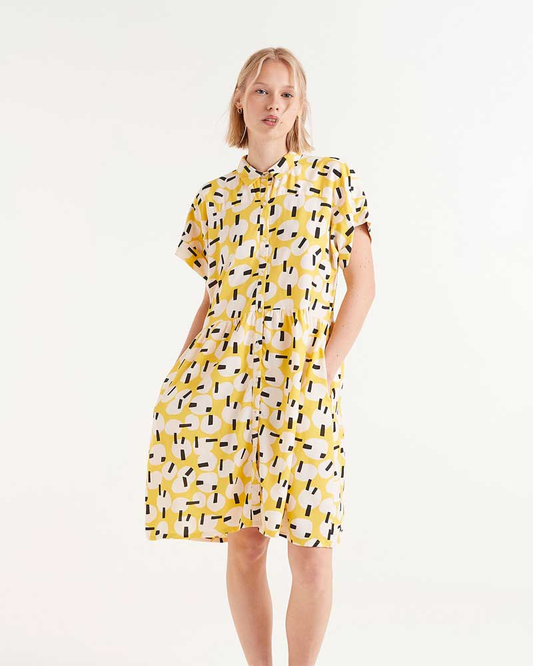 Yellow Onigiri Print Dress By Compania Fantastica