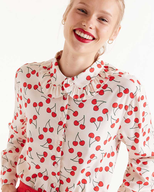 Cherries Print Frill Collar Blouse By Compania Fantastica.