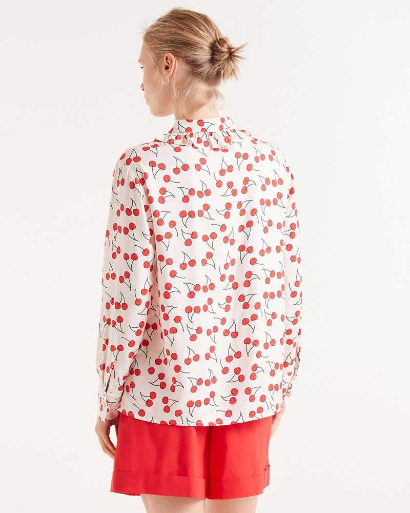 Cherries Print Frill Collar Blouse By Compania Fantastica.