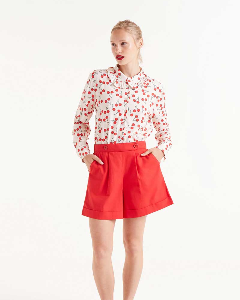 Cherries Print Frill Collar Blouse By Compania Fantastica.