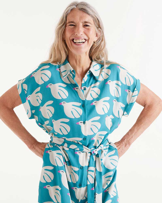 Doves Print Belted Midi Dress By Compania Fantastica