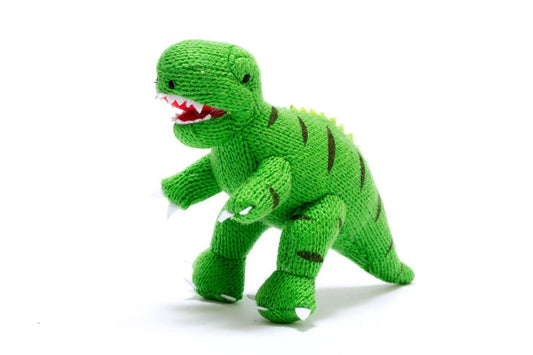 Knitted Green T Rex Dinosaur Baby Rattle