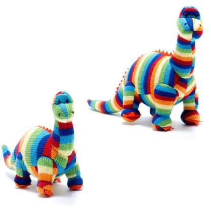 Knitted Diplodocus Dinosaur Plush Toy in Bold Stripes