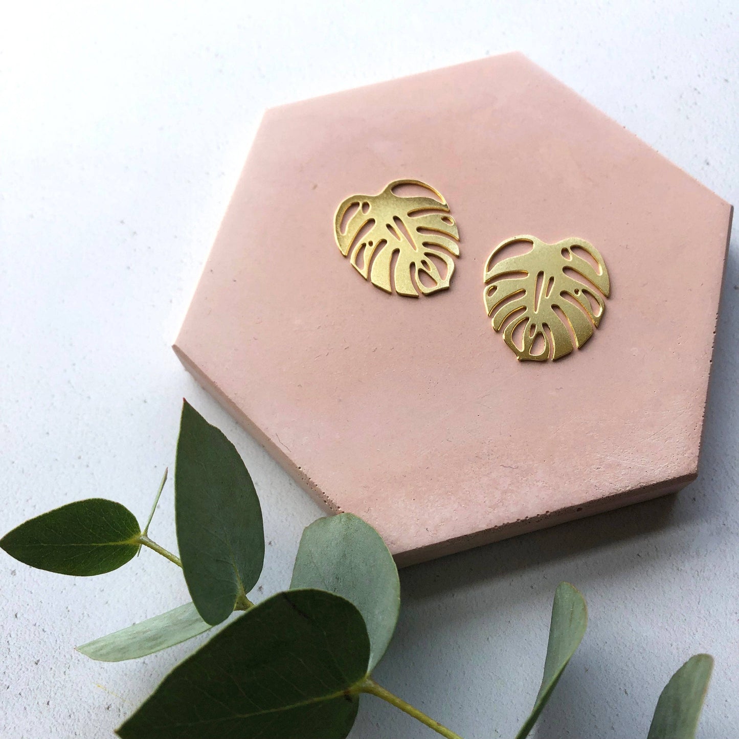Gold Monstera Leaf Houseplant Stud Earrings