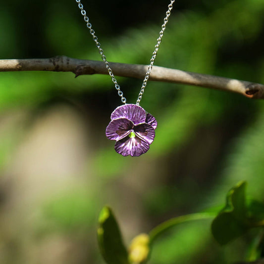 Pansy Purple Flower Pendant Necklace