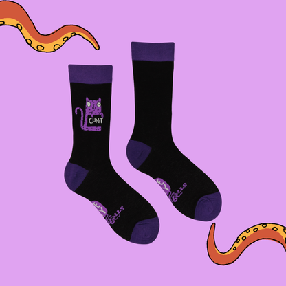 C*nt Naughty Cat Socks Small in Black