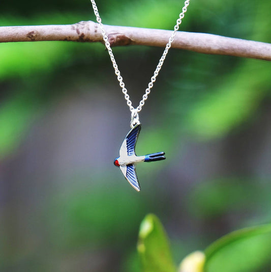 Swallow Bird In Flight Pendant Necklace