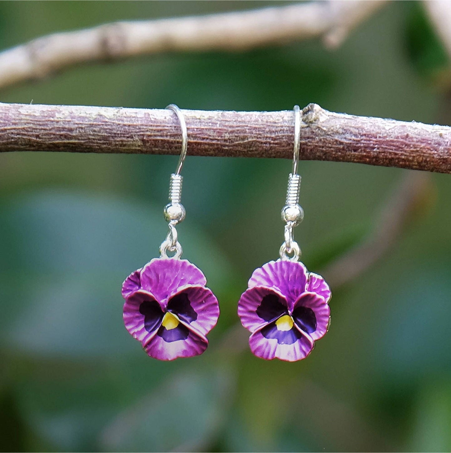 Pansy Pink Flower Drop Hook Earrings