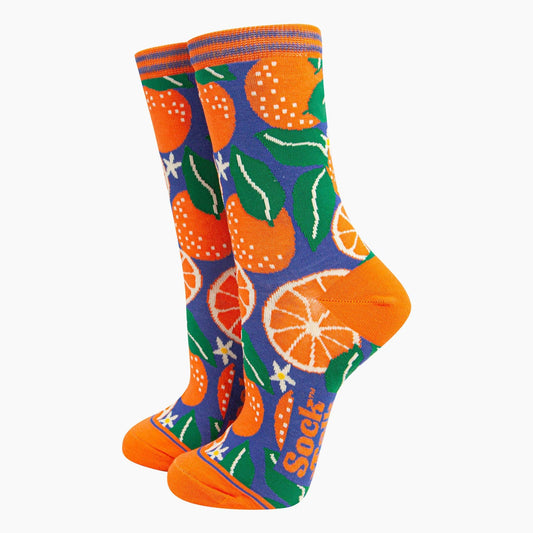 Women's Bamboo Socks - Blue, Orange Tree: UK 3-7 | EU 36-40 | US 5-9
