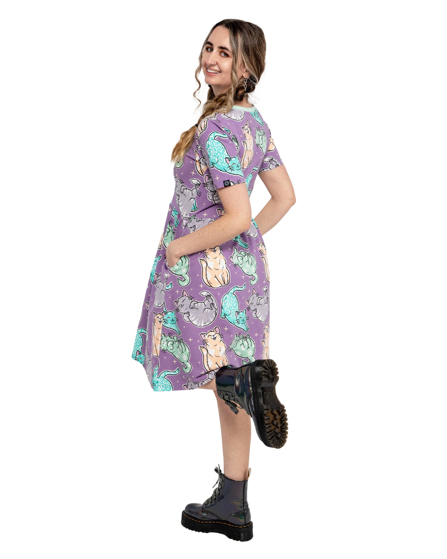 Purrfect Cats Short T-Shirt Dress with Pockets