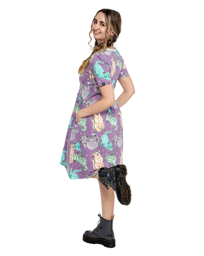 Purrfect Cats Short T-Shirt Dress with Pockets