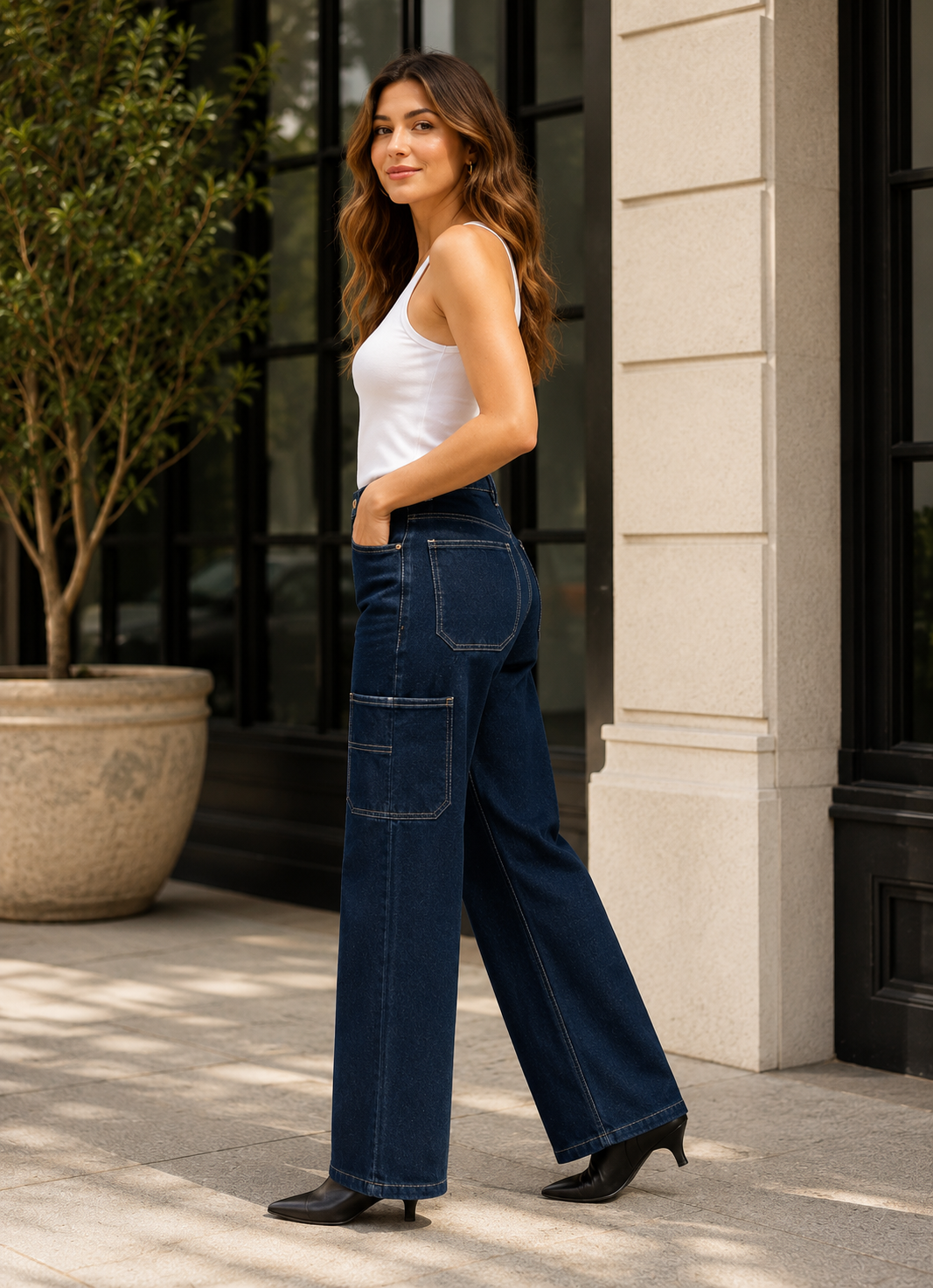 Voggo Dark Wash Carpenter Wide Leg Jeans