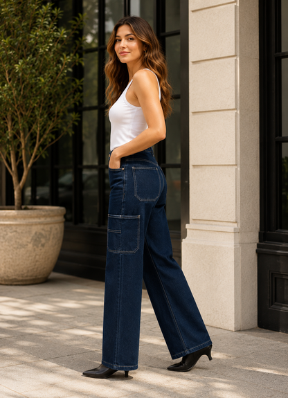 Voggo Dark Wash Carpenter Wide Leg Jeans