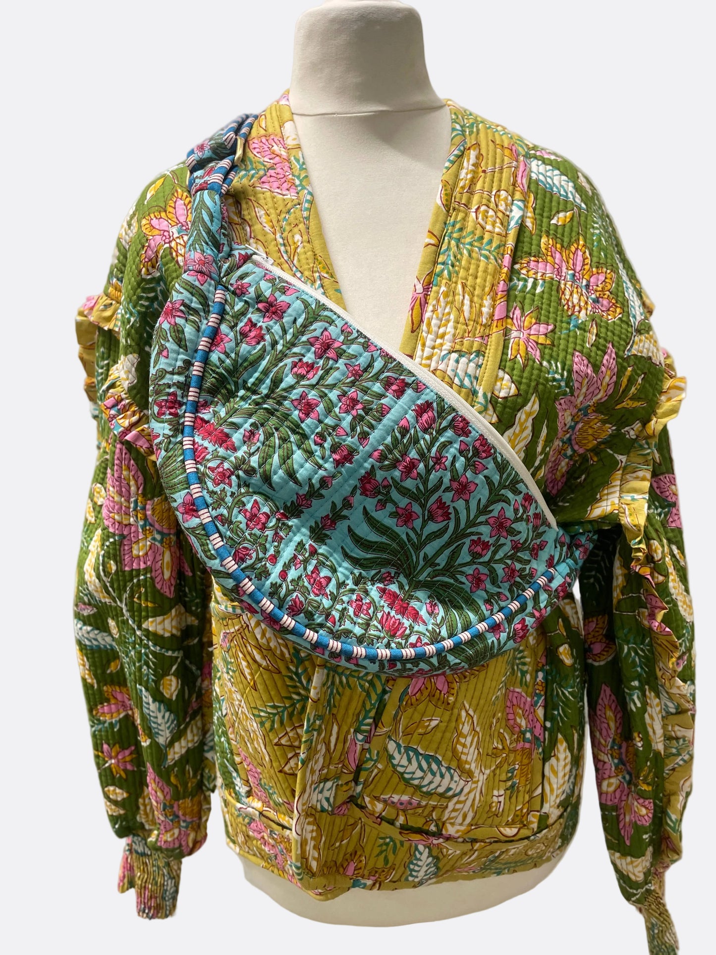 Teal Cotton Kantha Quilted Cross Body Bag