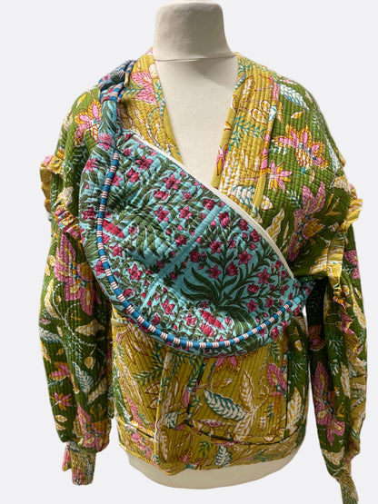Teal Cotton Kantha Quilted Cross Body Bag