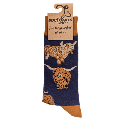 Highland Cow Unisex Socks Navy
