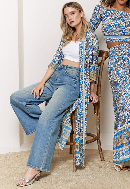 Blue Paisley Longline Kimono