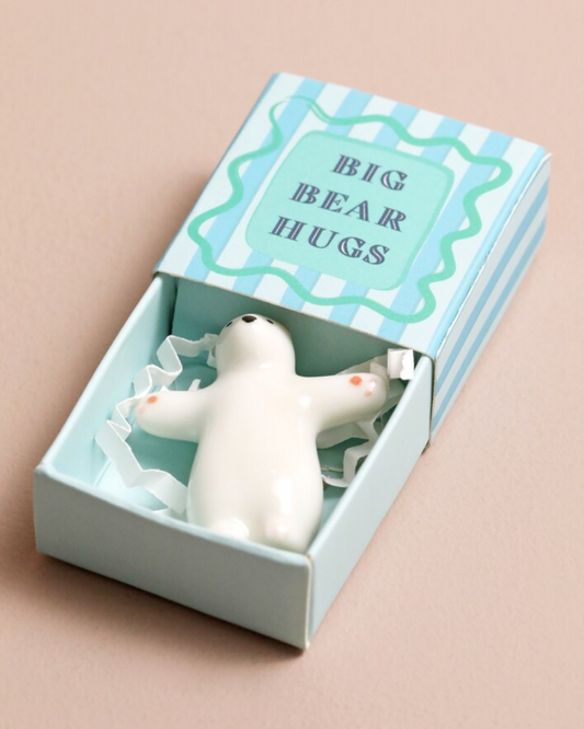Bear Hug Tiny Ceramic Token In Matchbox