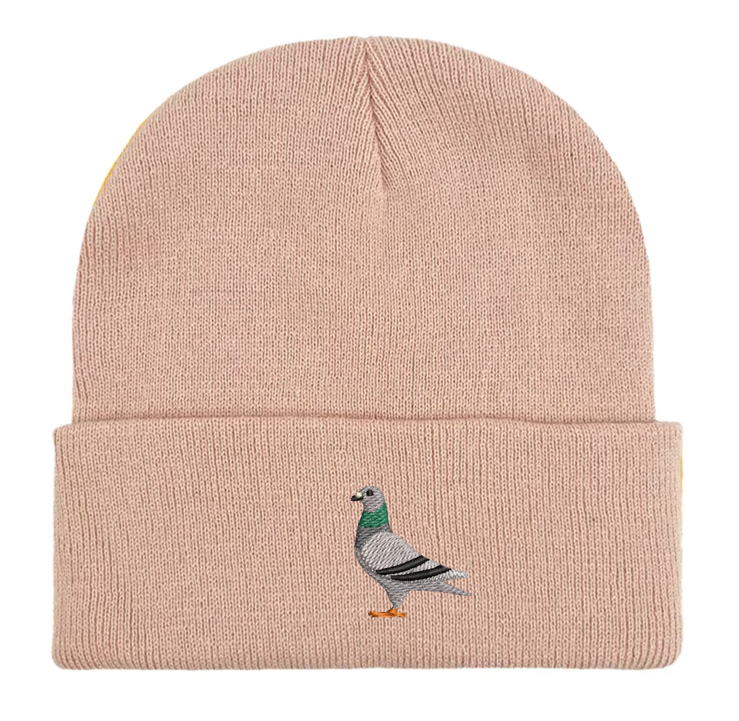 Pigeon Embroidered Beanie Unisex Hat in Dusty Pink