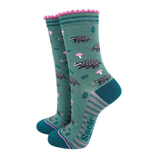 Badgers And Toadstools Green Unisex Socks
