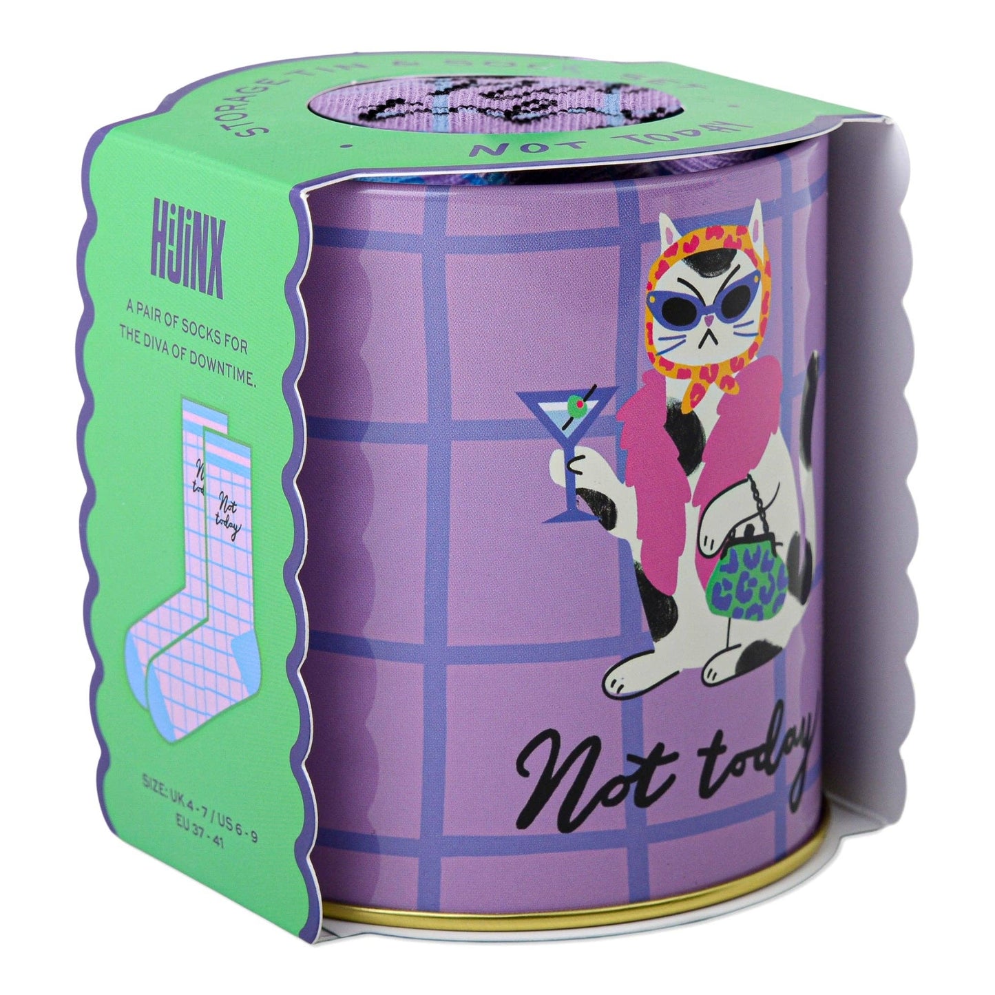 Not Today Cat Hijinx Socks in a Tin