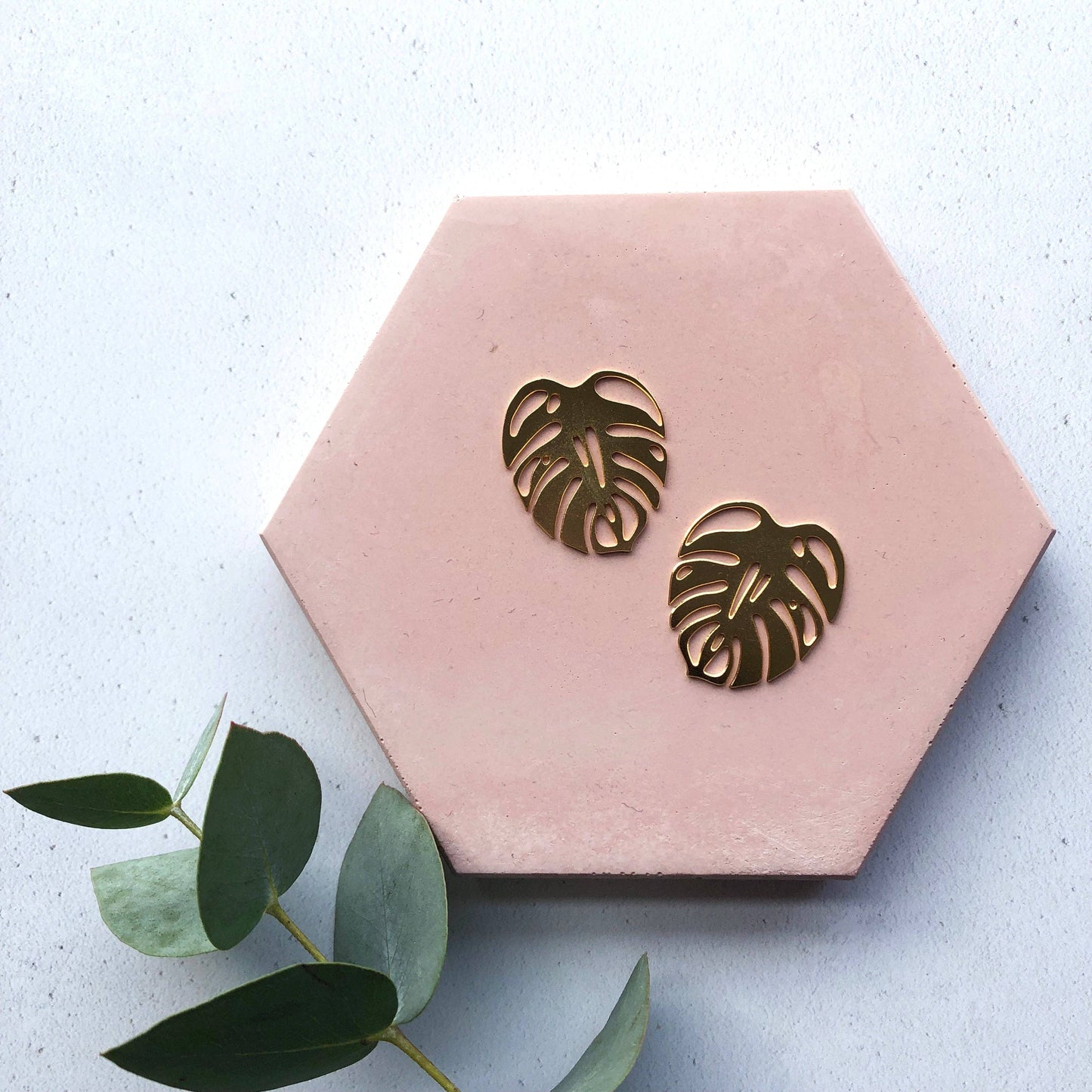 Gold Monstera Leaf Houseplant Stud Earrings