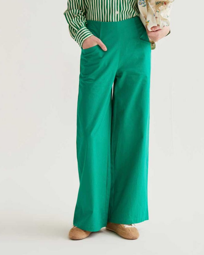 Green Wide Leg Cotton Trousers