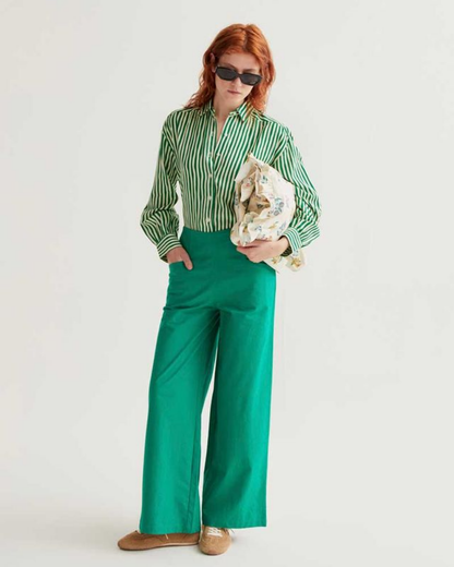 Green Wide Leg Cotton Trousers