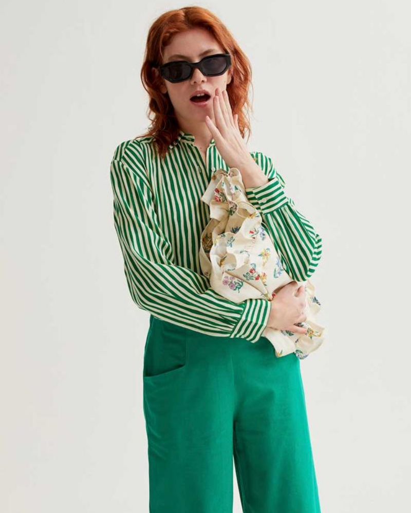 Green Wide Leg Cotton Trousers