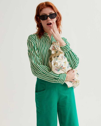 Green Wide Leg Cotton Trousers