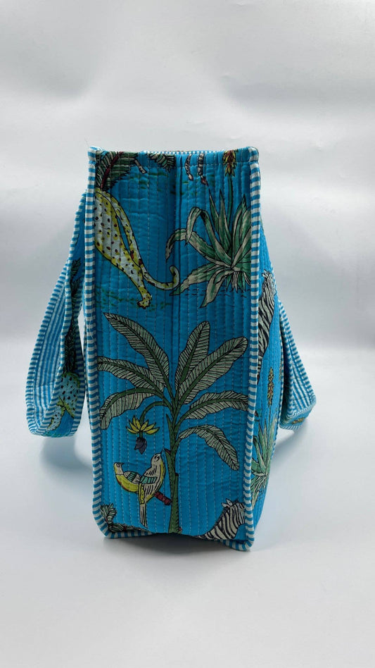 Kantha Quilted Boho Animal Reversible Tote Bag