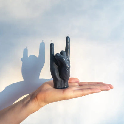 Small You Rock Hand Gesture Candle in Black