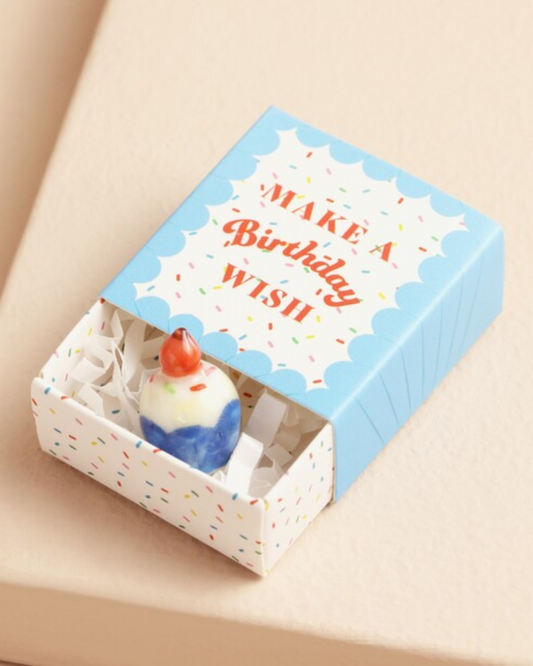 Birthday Cake Tiny Ceramic Token In Matchbox