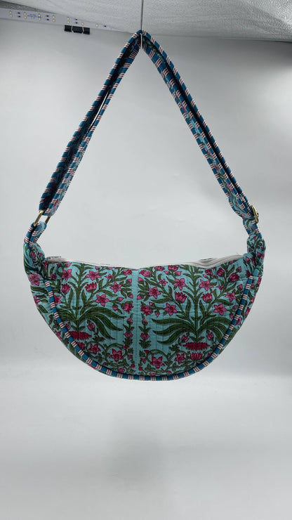 Teal Cotton Kantha Quilted Cross Body Bag