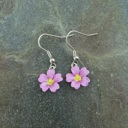 Primrose Pink Flower Drop Hook Earrings