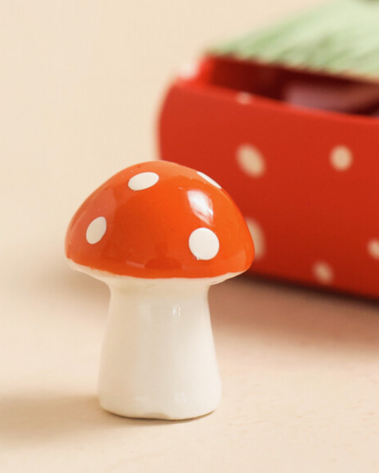 Mushroom Tiny Ceramic Token In Matchbox