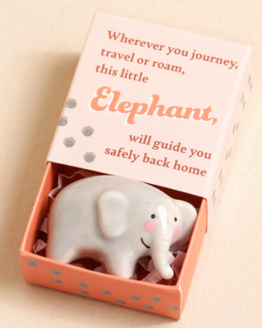Elephant Tiny Ceramic Token In Matchbox