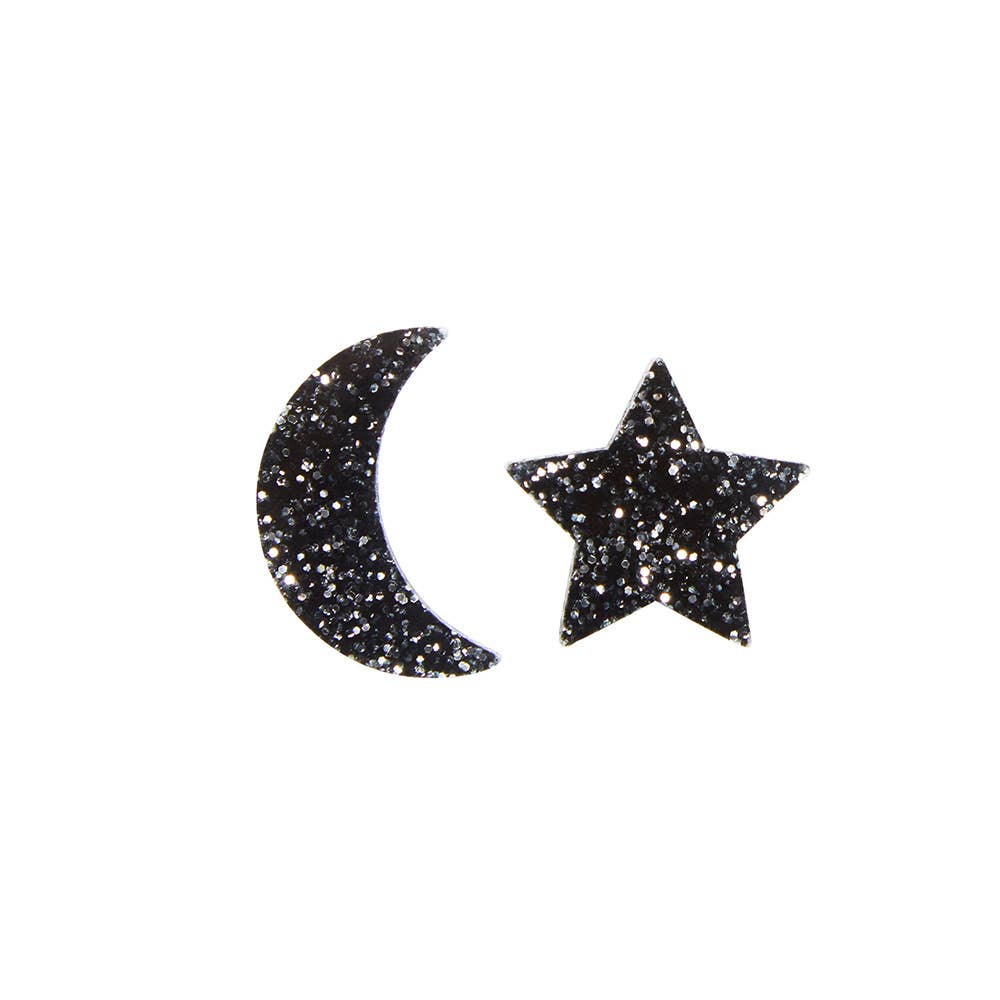 Moon and Star Studs in Black