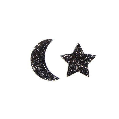 Moon and Star Studs in Black