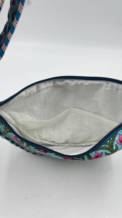 Teal Cotton Kantha Quilted Cross Body Bag