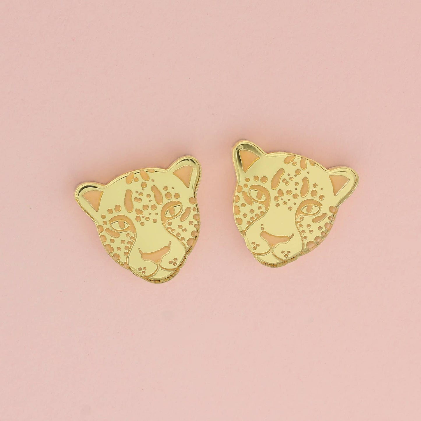 Leopard Face Stud Earrings in Gold