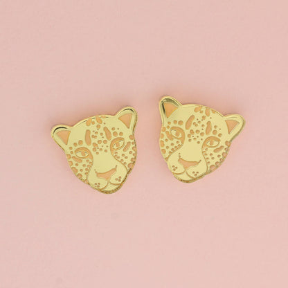Leopard Face Stud Earrings in Gold