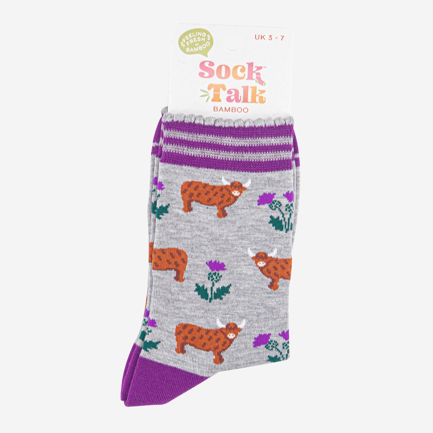 Highland Cow And Thistles Unisex Socks In Grey