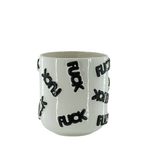Pot - 'FUCK' - Ceramics - White/Black -  17,5x17,5x17,5cm