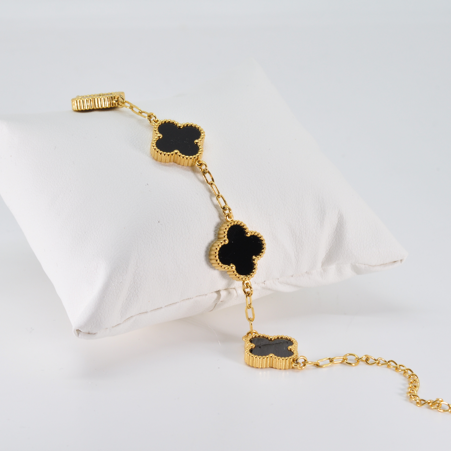 Black Four Leaf Clover Double-Sided Bracelet 18K Gold Plated