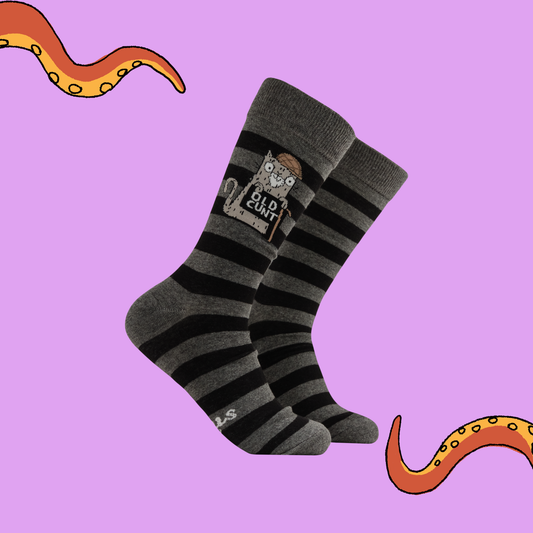 Old C*nt Naughty Cat Socks Large