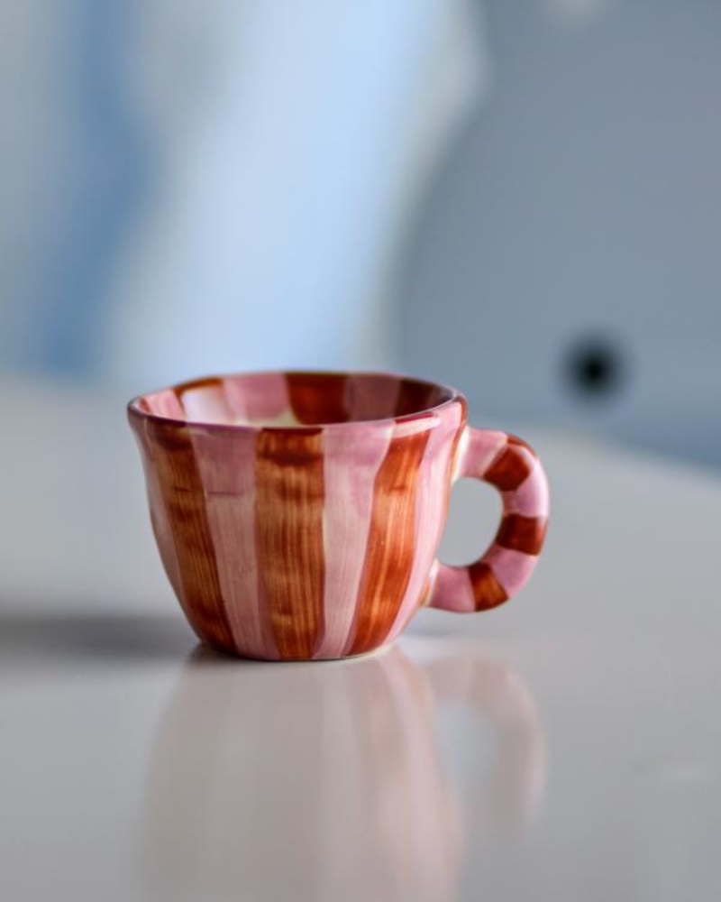 Nini Stoneware Cup Rose With Red Stripes
